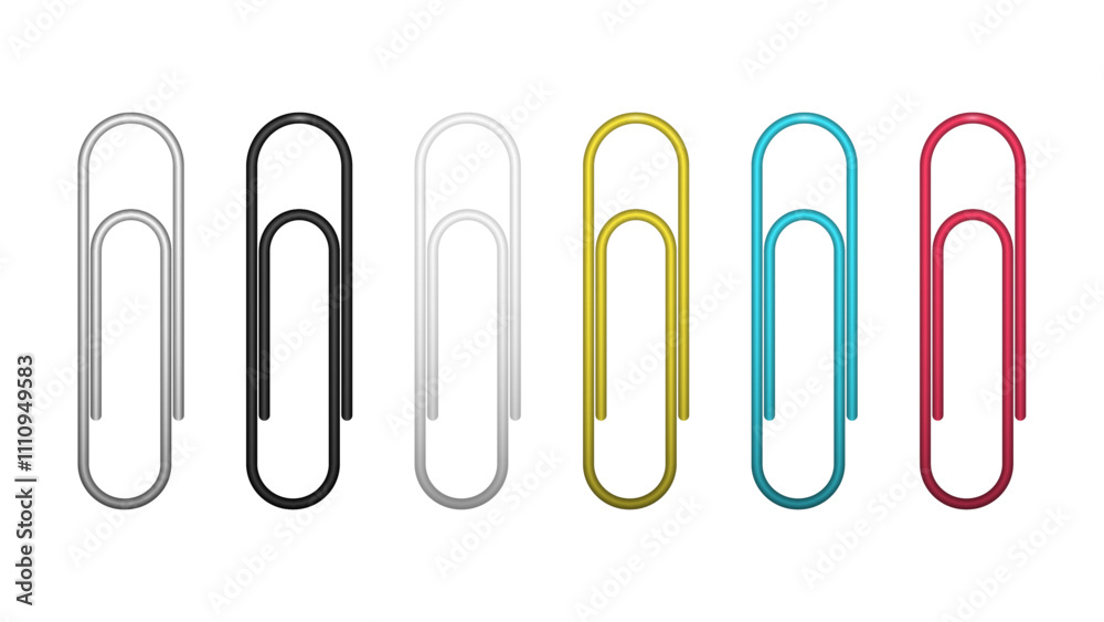 Set of color paper clips isolated on white background