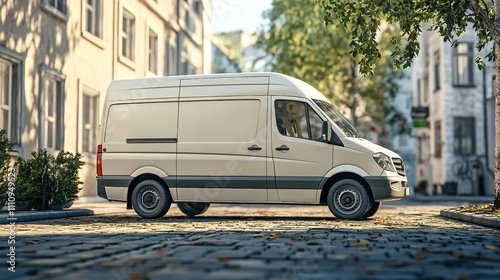 White Delivery Van. Logistics Transportation. AI Generative

 photo