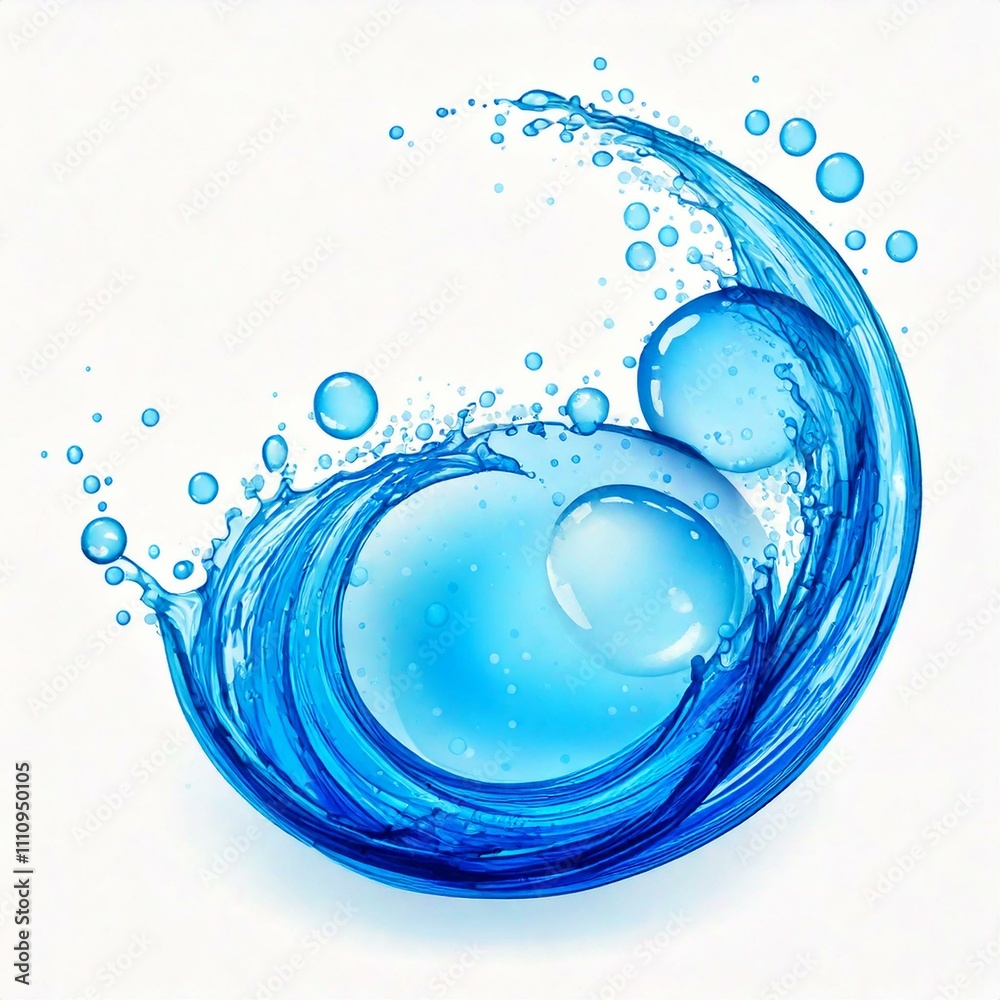 Fototapeta premium Vector abstract transparent water drops. Wave, splash and blue bubble aqua. Isolation over white background.
