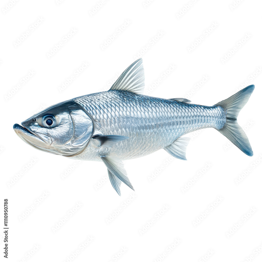 A silver fish is swimming in the water A silver fish is swimming in the water
