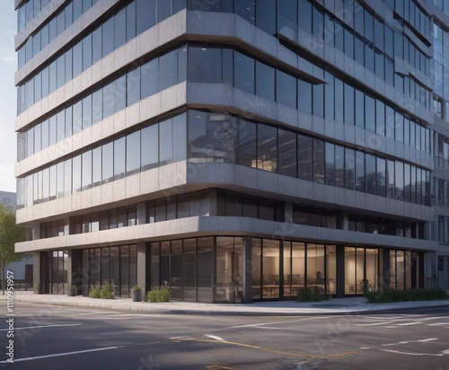 Modern office building with a unique material, unique material, industrial look, modern design