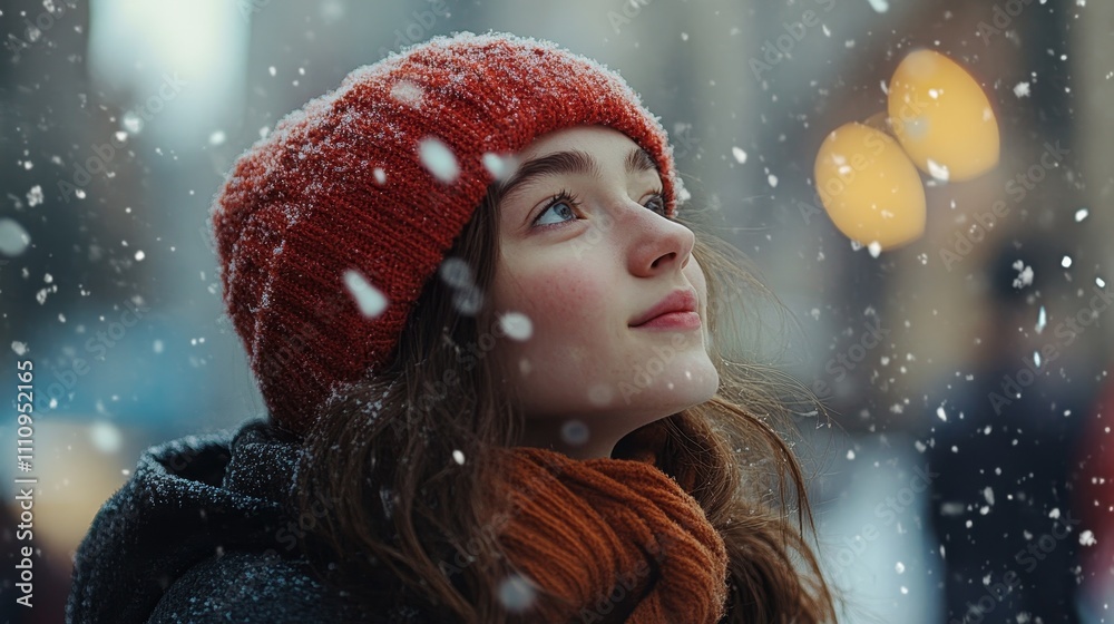 People happy under first snow composition background People happy under first snow composition background