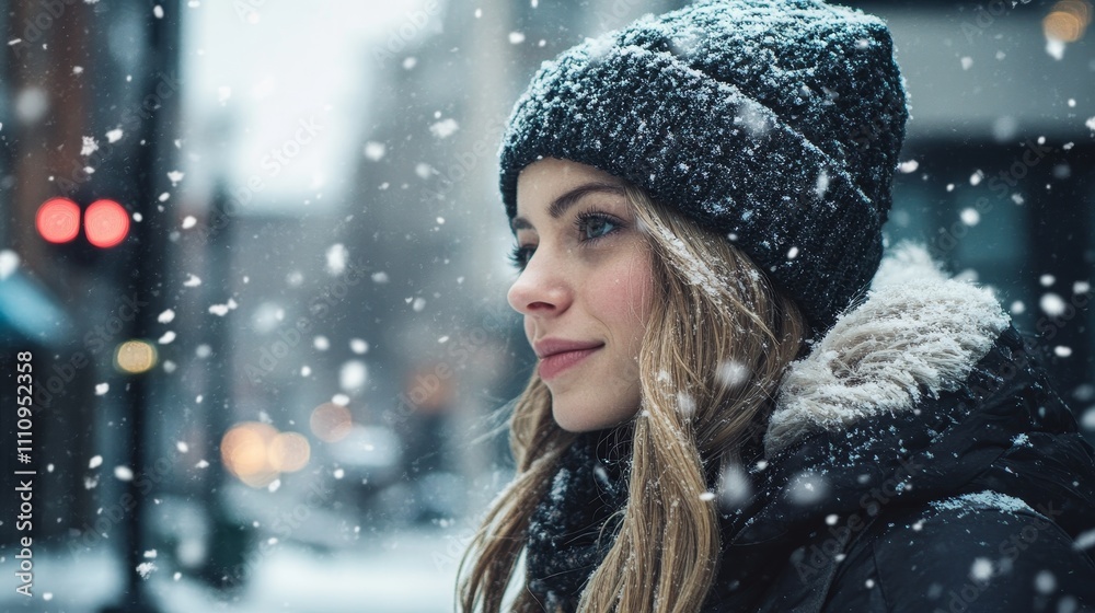 People happy under first snow composition background People happy under first snow composition background