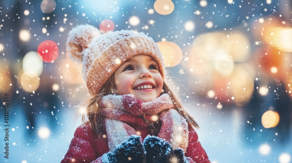 People happy under first snow composition background People happy under first snow composition background