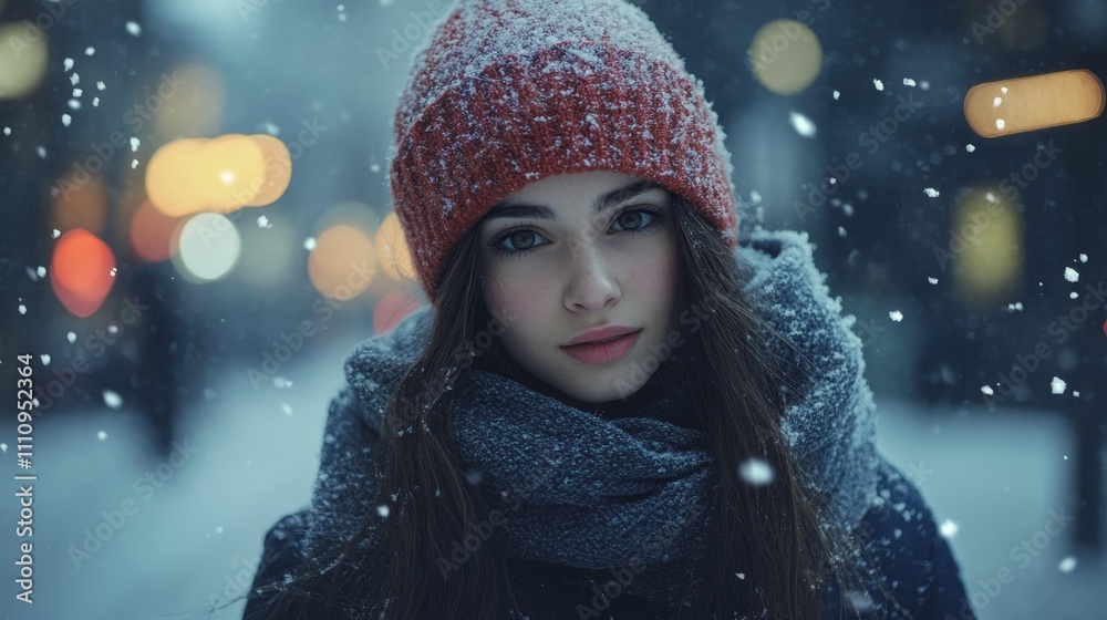 People happy under first snow composition background People happy under first snow composition background