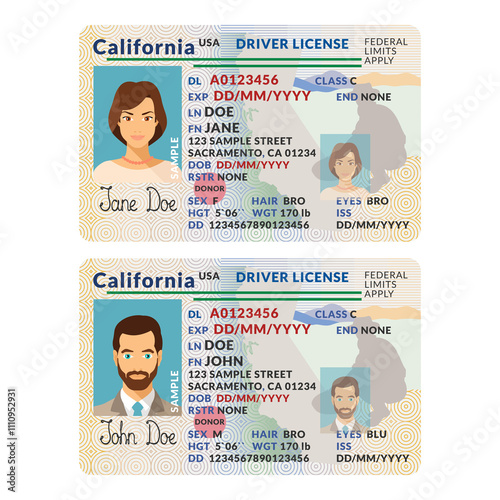 Template of skit driver license plastic card for USA California photo