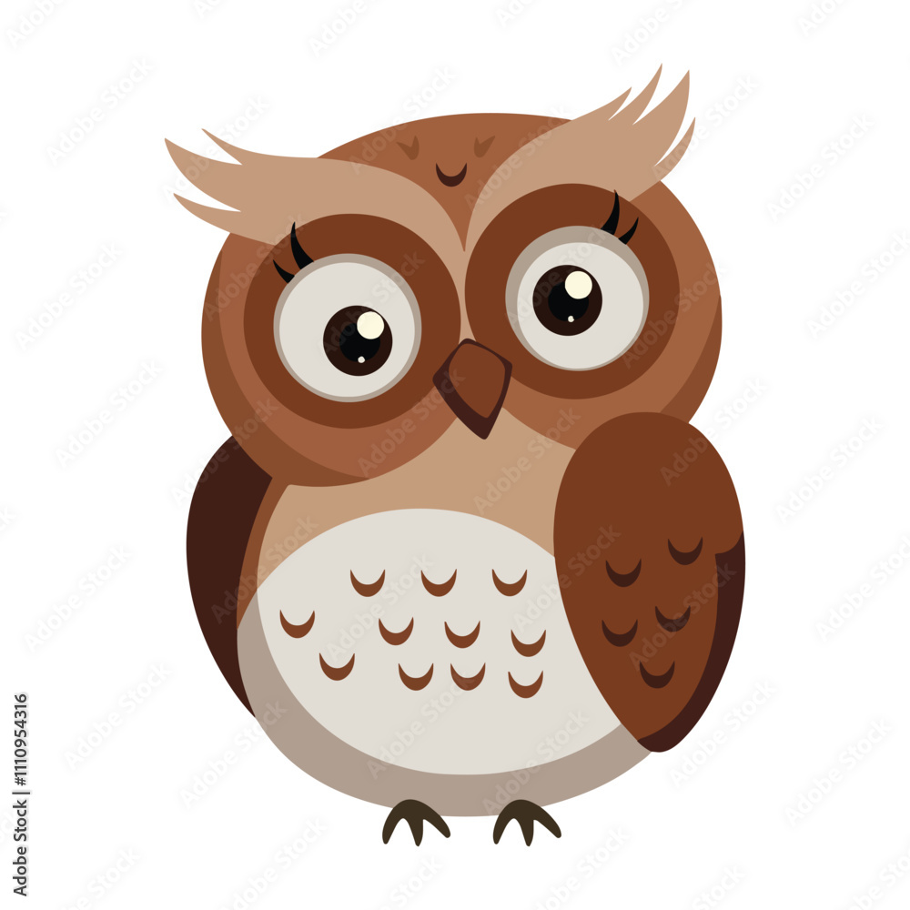 Fototapeta premium Surprised Owl Illustration. Flat vector of a cute forest owl with a surprised expression. for children’s designs and nature.