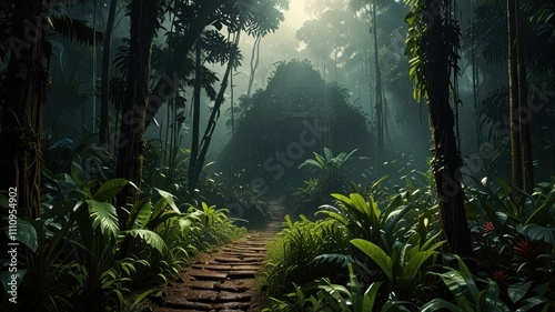 Fototapeta Naklejka Na Ścianę i Meble -  Jungle Path to Hidden Ruin