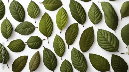 Green cocoa leaf on a white background