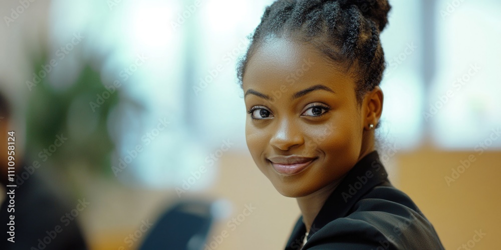 Smiling African-American Woman Posing for Corporate Event Smiling African-American Woman Posing for Corporate Event