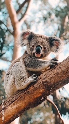 cute koala on tree branch in australia photo