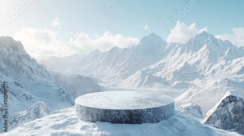 A Circular Stone Platform on a Snowy Mountain Peak