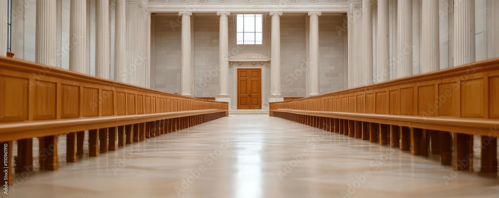 Naklejka premium law restriction concept. A wide-angle shot of a courtroom where a case debates the balance between restrictions and constitutional rights