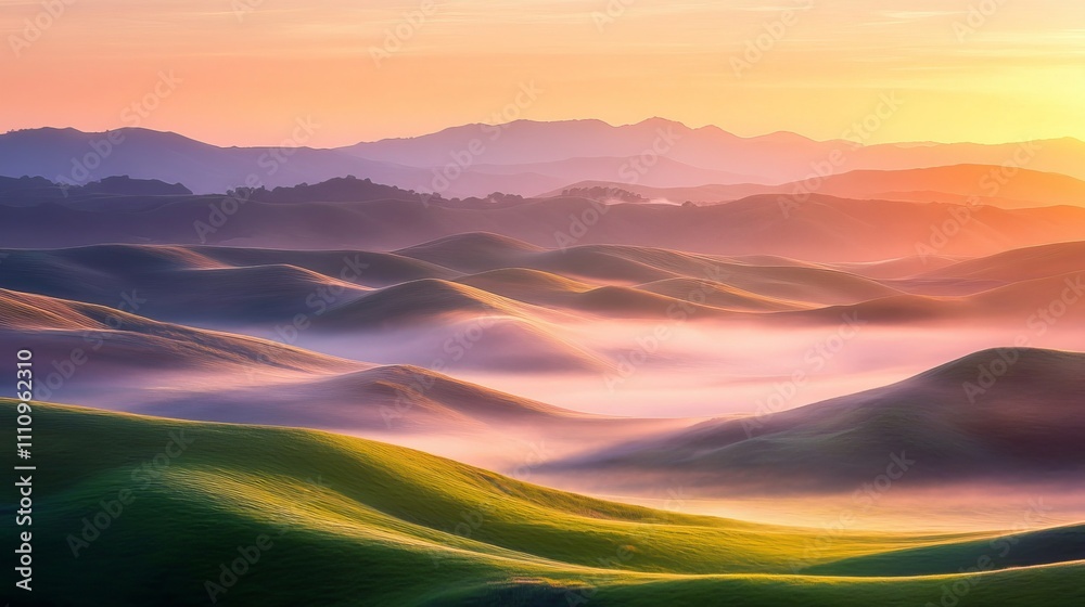 Obraz premium Misty Forest with Fog at Sunrise Nature Landscape