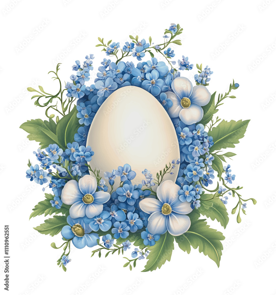 Easter egg decorated with blue flowers png. Watercolor Easter egg with blue flowers. Happy EASTER. Watercolor elements for Easter. Vector illustration.