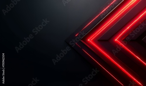 線と長方形の斜めのパターンがある黒い背景に赤いネオンが輝いている