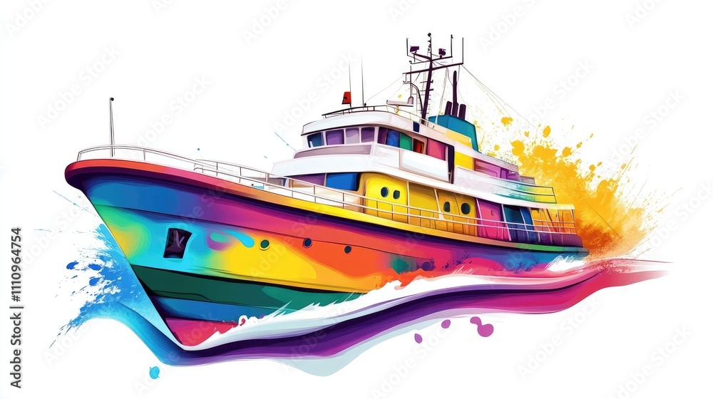 Naklejka premium a colorful cargo ship, maritime transportation, vector illustration, vibrant colors, isolated on white background