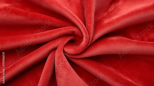 A Close-Up View of Red Velvet Fabric Folded into a Swirling Pattern