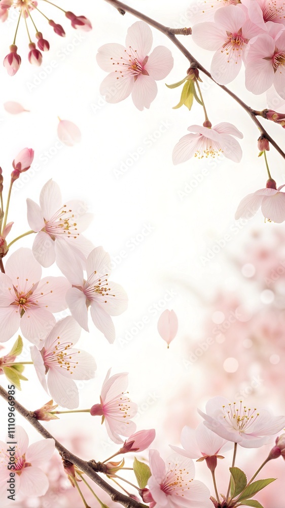 Pink Floral Frame with Soft Cherry Blossoms and Spring Notes Pink Floral Frame with Soft Cherry Blossoms and Spring Notes
