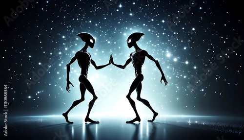 Abstract romantic alien couple robotic love background.