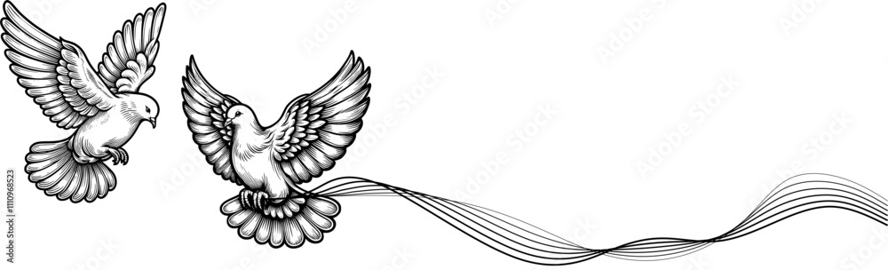 Obraz premium couple of dove, Eternal Love in Flight A Beautiful Line Art of a Dove, Timeless Flight The Everlasting Love of Doves, Infinite Grace Love's Symbol in Elegant Line Art.