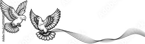 couple of dove, Eternal Love in Flight A Beautiful Line Art of a Dove, Timeless Flight The Everlasting Love of Doves, Infinite Grace Love's Symbol in Elegant Line Art.