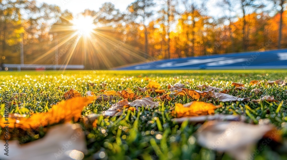 Autumnal Glow: Sunlit Field with Fallen Leaves Autumnal Glow: Sunlit Field with Fallen Leaves