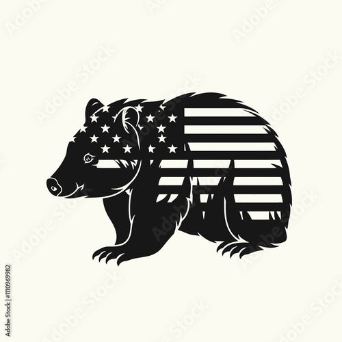 Wombat American flag silhouette vector illustration