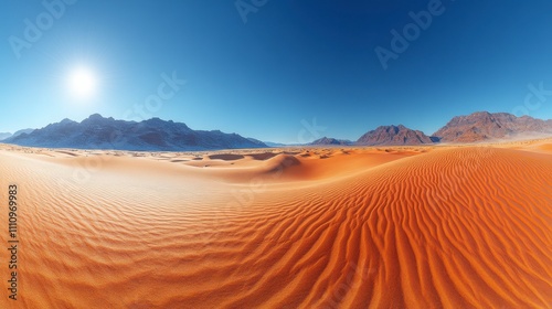 Awe-Inspiring Desert Landscape: A Panorama of Majestic Sand Dunes and Snow-Capped Mountains