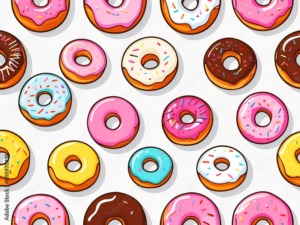 Fototapeta premium Colorful Donut Vector Art: Playful Pastry Delight with Icing and Sprinkles