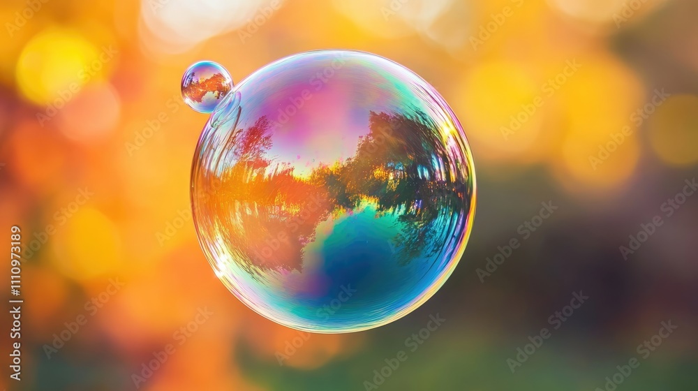 Closeup of a iridescent soap bubble on a colorful background Closeup of a iridescent soap bubble on a colorful background