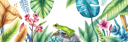 watercolor painting of a vibrant green frog on a clean white background, drawing, illustration photo