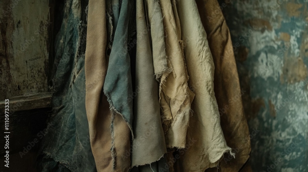 Closeup of Hanging Fabric with Distressed Edges Closeup of Hanging Fabric with Distressed Edges