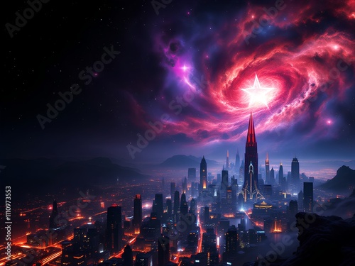 City of the Future - A Sci-Fi Metropolis Under the Nebula