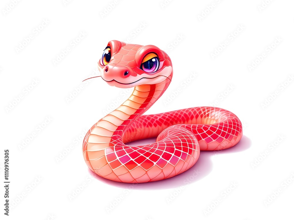 Fototapeta premium Red Dreamy Snake - Cute cartoon character, bringing endless imagination