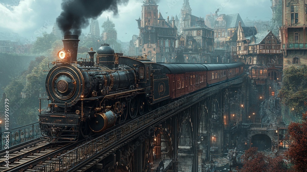 A train travels over a bridge, connecting different parts of the city with a backdrop of urban scenery.