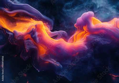 Abstract colorful wave of flame-like patterns creating a mesmerizing visual experience with rich orange and purple hues against a dark background ideal for creative projects