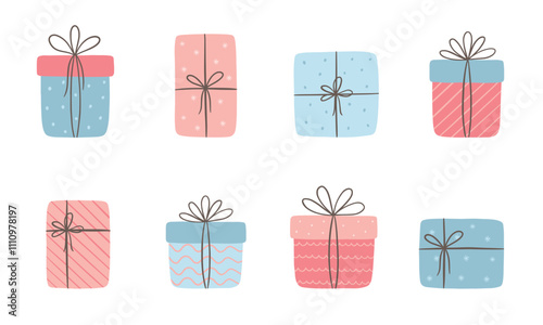 A collection of gift boxes. A set of hand-drawn gift packages. Vector illustration