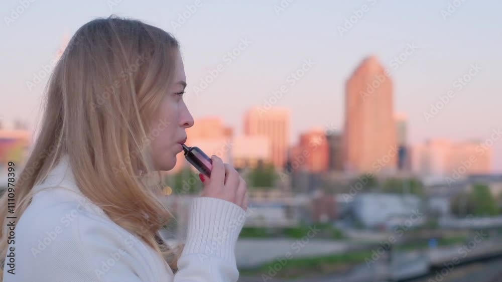 Young woman smoking vape or, electronic cigarettes, smoker smoke, vaporizer, smoky vape Young woman smoking vape or, electronic cigarettes, smoker smoke, vaporizer, smoky vape