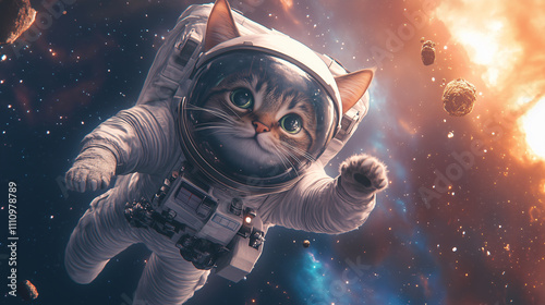 Adventurous Cat Floating in Space