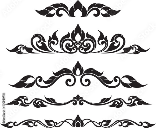 Thai Art inspired Border Decorations Unique ornamental designs showcasing the cultural artistry great for tattoo designs or craft embellishments