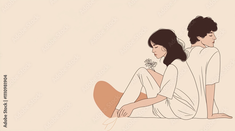 Minimal Line Art of a Couple Sitting Back-to-Back Minimal Line Art of a Couple Sitting Back-to-Back