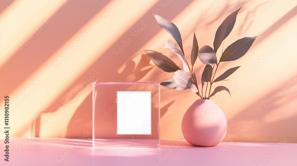 Minimalist Still Life with Pink Vase and Clear Frame Minimalist Still Life with Pink Vase and Clear Frame