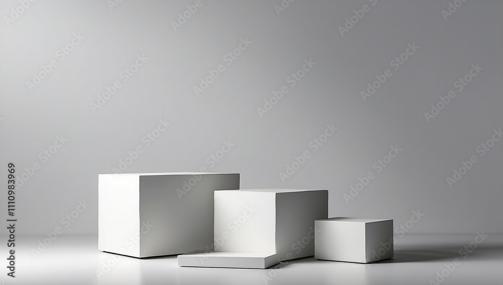 Fototapeta premium Light grey background for product presentation with shadows and light, Empty podiums, Mockup