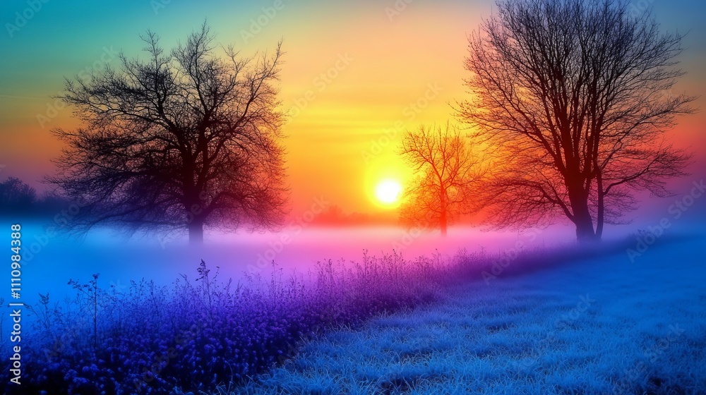 Fototapeta premium Misty Morning Fog Over A Calm Lake Peaceful Nature Scene