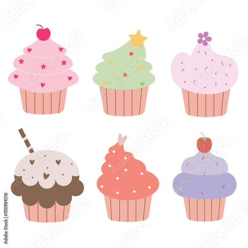 Vector cute cup cake illustration, cute muffins collection.