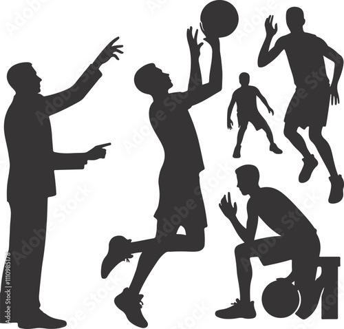 Man Playing Basketball Team Silouette Vector icon with White Background