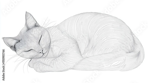 Softly Sleeping Cat Illustration with Elegant Line Art Design on a White Background, Perfect for Pet Lovers and Art Enthusiasts Seeking Minimalist Aesthetic photo