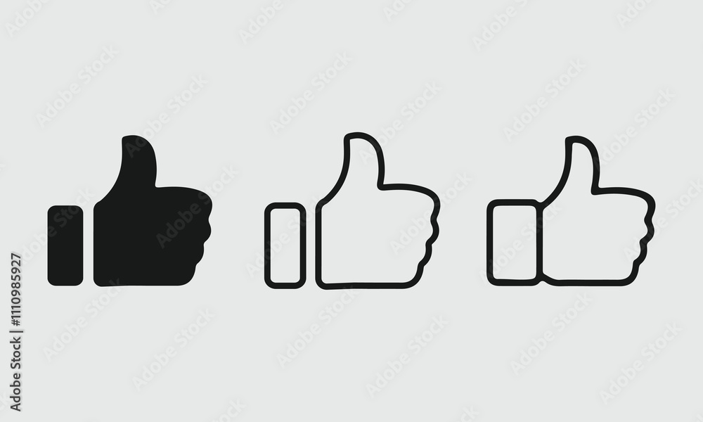 Thumb up icons collection. Thumbs up or like sign. Yes, good symbol. Flat style and outline - stock vector. Thumb up icons collection. Thumbs up or like sign. Yes, good symbol. Flat style and outline - stock vector.