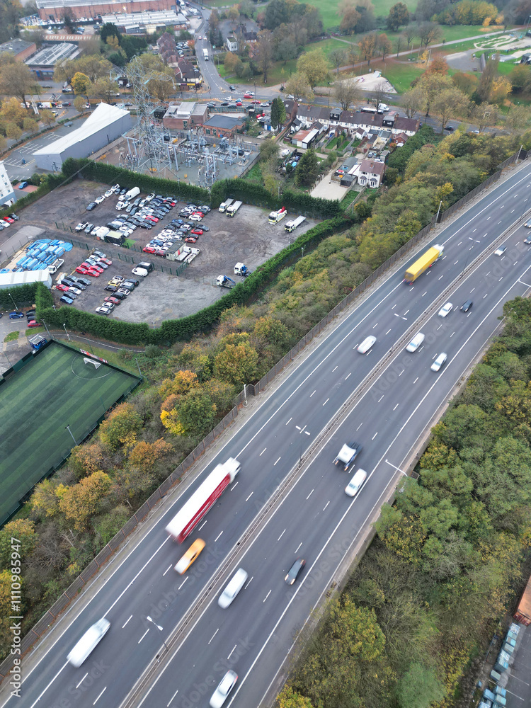 Obraz premium Aerial View of Birmingham Perry Barr Central City. Birmingham is a major city in England, West Midlands Region of United Kingdom. Drone's Camera Footage During Mostly Cloudy Day on November 4th, 2024